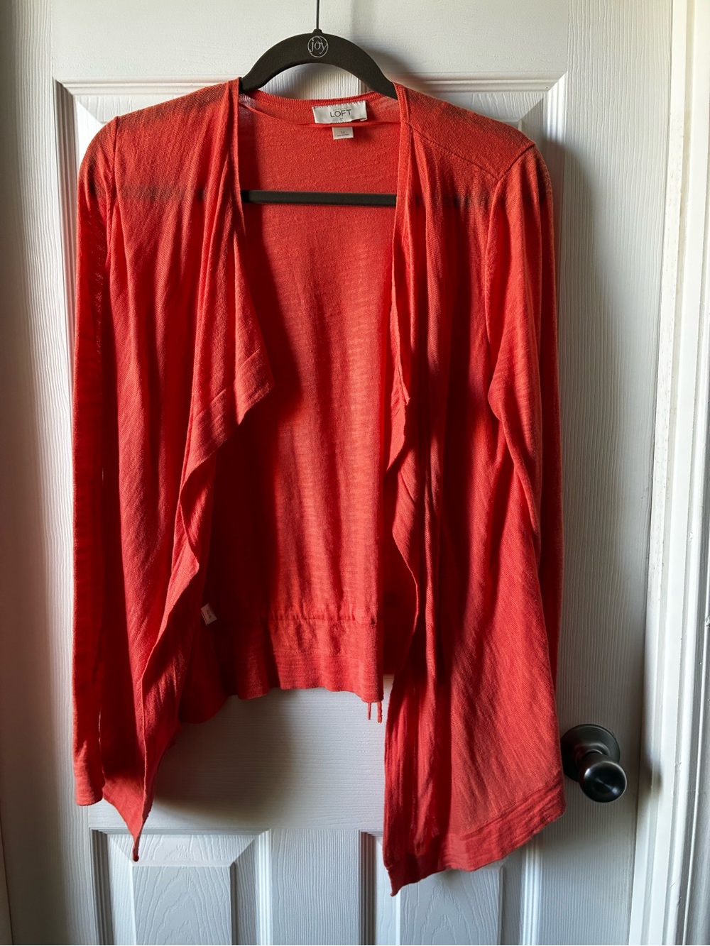 LOFT Coral Open-Front Draped Cardigan
